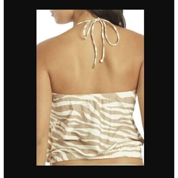 Michael Kors Women's Sz S Khaki Zebra Print Tie Front Tankini Swimsuit Top $102+ - Picture 16 of 16